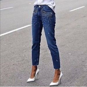 Zara Pearl Embellished Jeans